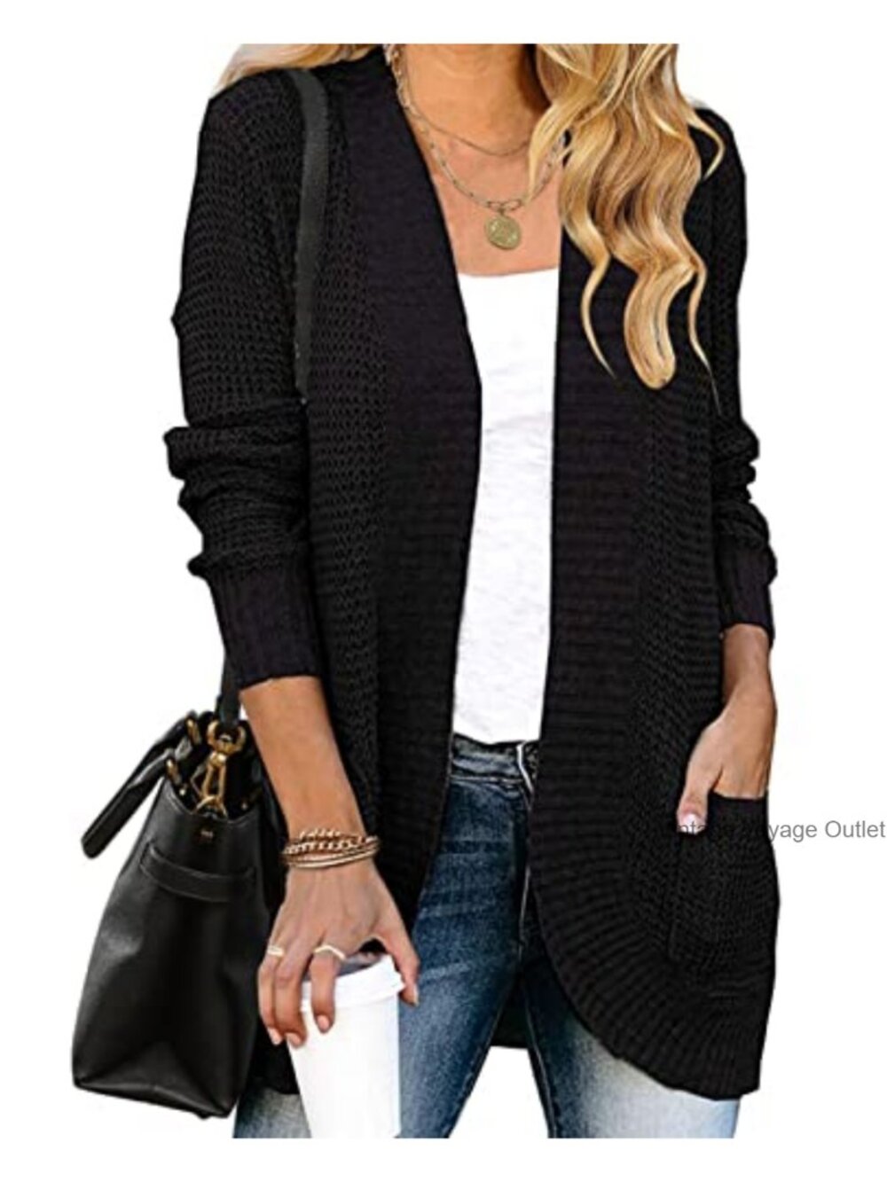 Womens Long Sleeve Open Front Cardigan Chunky Knit Draped Sweater Outwear